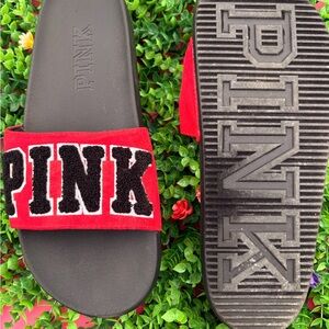 PINK Red and Black Slide Sandals